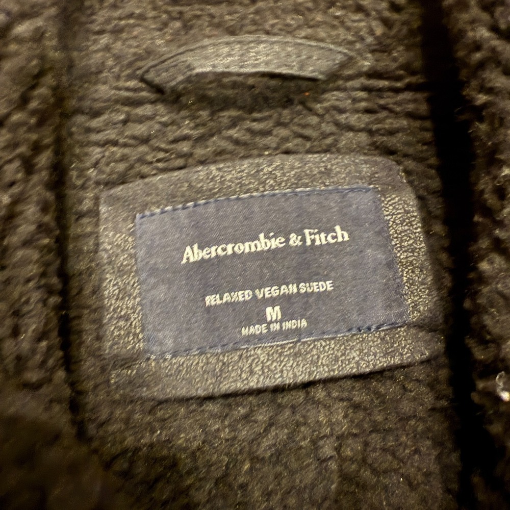 Abercrombie & Fitch Womens Relaxed Vegan Suede Aviator Jacket Lined Black Medium - Picture 2 of 5